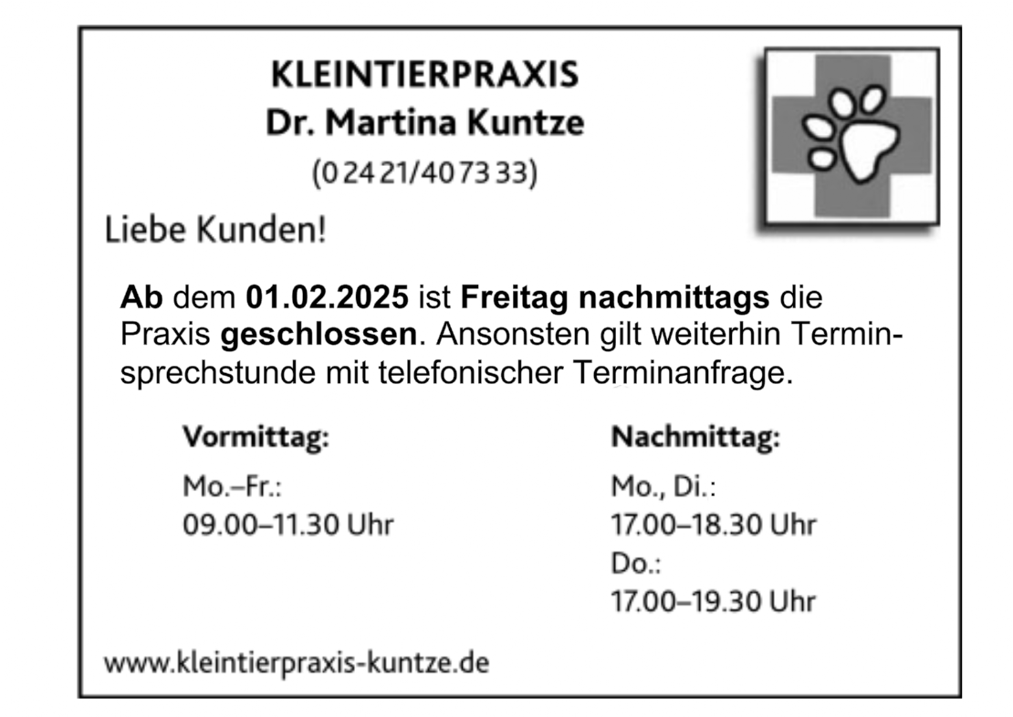 Sprechzeiten ab Februar